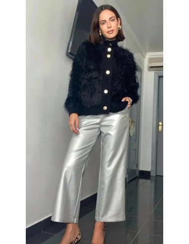 Pantalón efecto cuero cropped