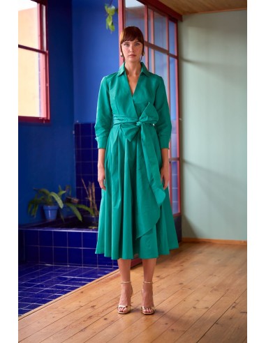 Vestido Carla Ruiz Camisero con manga francesa y moña en la cintura. Mod. 152502
