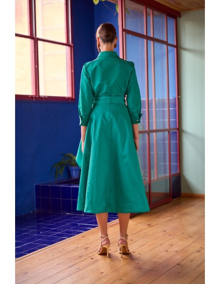 Vestido Carla Ruiz Camisero con manga francesa y moña en la cintura. Mod. 152502