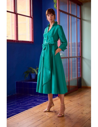 Vestido Carla Ruiz Camisero con manga francesa y moña en la cintura. Mod. 152502