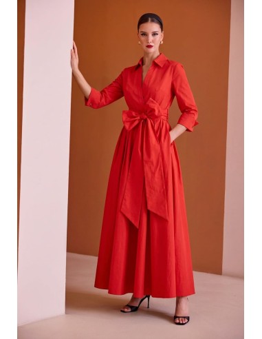 Vestido Carla Ruiz Camisero con manga francesa y moña en la cintura. Mod. 152502