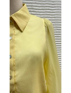 Camisa en gasa con botones y cuello camisero de manga larga abullonada. Forro interior.