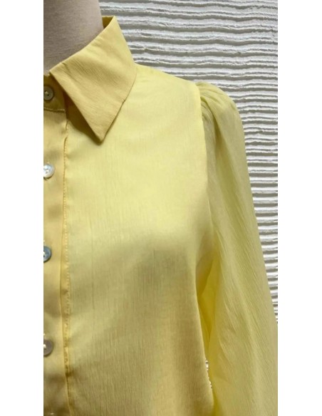 Camisa en gasa con botones y cuello camisero de manga larga abullonada. Forro interior.