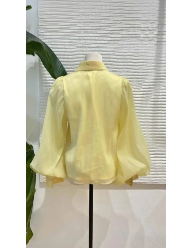 Camisa en gasa con botones y cuello camisero de manga larga abullonada. Forro interior.
