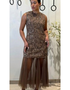 Vestido guipur y tul pedrería