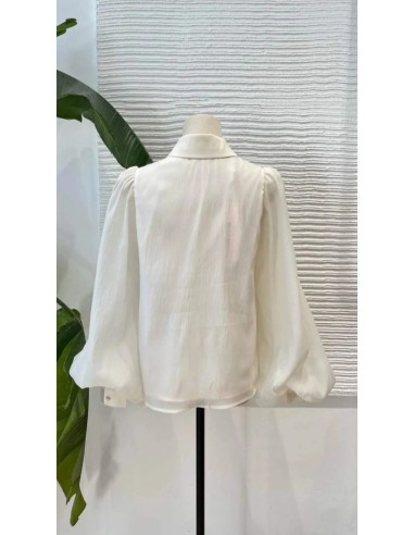 Camisa en gasa con botones y cuello camisero de manga larga abullonada. Forro interior.
