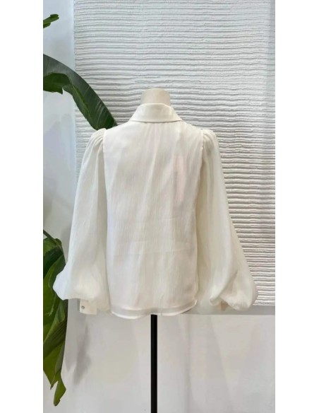 Camisa en gasa con botones y cuello camisero de manga larga abullonada. Forro interior.