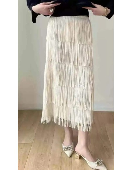 Falda midi de flecos con cinturilla elástica (talla desde 36 hasta