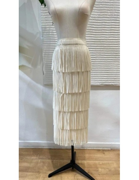 Falda midi de flecos con cinturilla elástica (talla desde 36 hasta