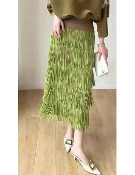 Falda midi de flecos con cinturilla elástica (talla desde 36 hasta