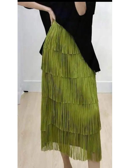 Falda midi de flecos con cinturilla elástica (talla desde 36 hasta