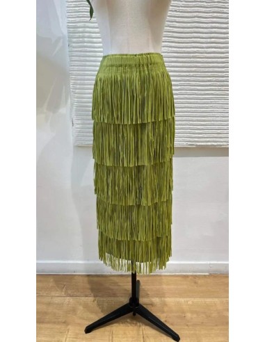 Falda midi de flecos con cinturilla elástica (talla desde 36 hasta