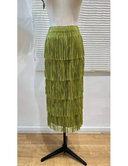 Falda midi de flecos con cinturilla elástica (talla desde 36 hasta
