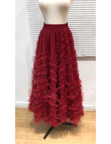 Falda midi de tul con detalle volantitos y cinturilla elástica (talla desde 36 hasta 48).