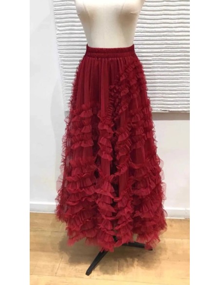 Falda midi de tul con detalle volantitos y cinturilla elástica (talla desde 36 hasta 48).
