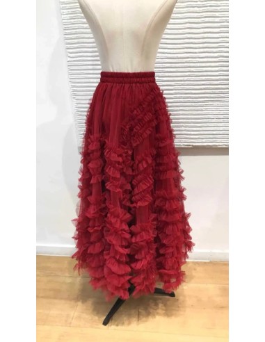 Falda midi de tul con detalle volantitos y cinturilla elástica (talla desde 36 hasta 48).