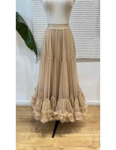 Falda midi de tul con detalle volantitos y cinturilla elástica (talla desde 36 hasta 48).