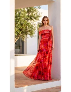 Vestido largo asimétrico y con una flor removible, ideal para bodas, eventos, cocktails y todo tipo de celebraciones.
