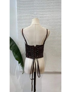 Corset bordado en terciopelo con copas y varillas. Se ajusta en parte trasera con cinta. 2