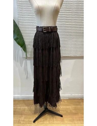 Falda midi de flecos con cinturilla elástica (talla desde 36 hasta