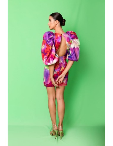Vestido mini de tafetán estampado.