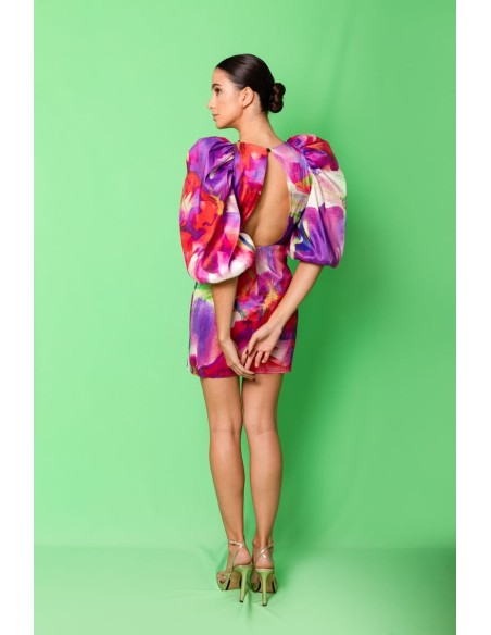 Vestido mini de tafetán estampado.