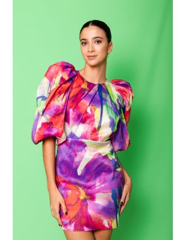 Vestido mini de tafetán estampado.