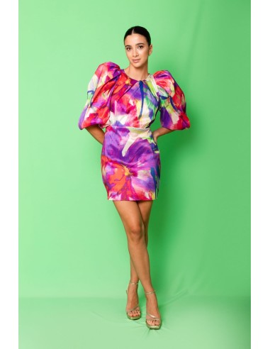 Vestido mini de tafetán estampado.