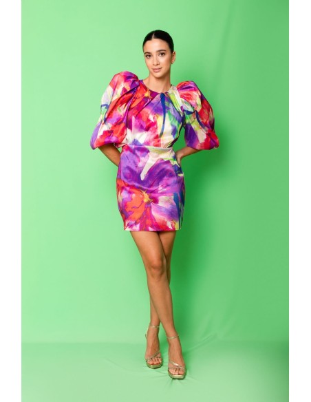 Vestido mini de tafetán estampado.