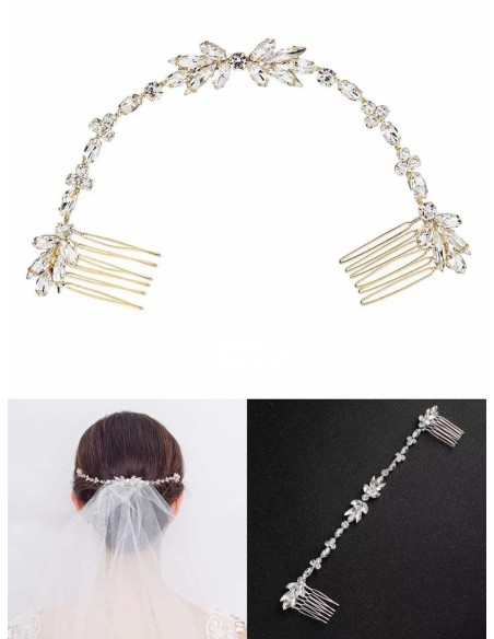 Tocado con peinas y detalle de brillos para peinados de novia o invitada.