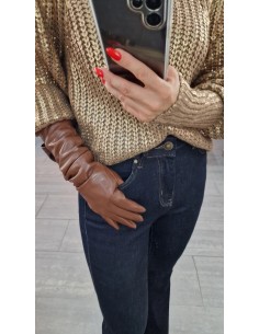 Guantes largos efecto piel con felpa interior. Dedo táctil para dispositivos electrónicos.