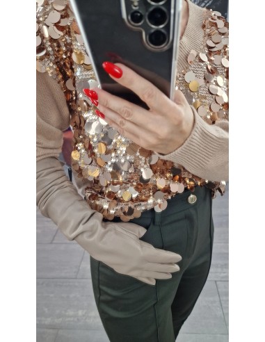 Guantes largos efecto piel con felpa interior. Dedo táctil para dispositivos electrónicos.