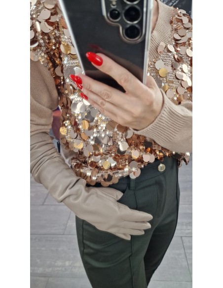 Guantes largos efecto piel con felpa interior. Dedo táctil para dispositivos electrónicos.