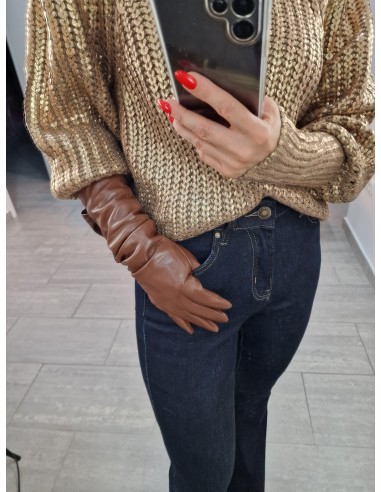 Guantes largos efecto piel con felpa interior. Dedo táctil para dispositivos electrónicos.