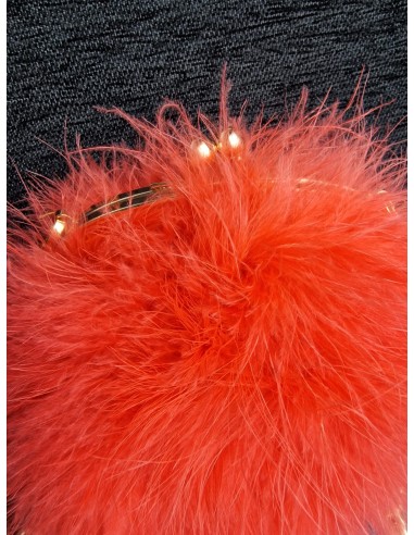 Bolso bola de plumas con cierre y cadena metalizada.