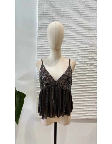 Top de tiranta regulable en gasa con pedrería. Nueva Colección casual otoño invierno al mejor precio.